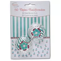 Papierový košíček – tyrkysové kvety a pruhy