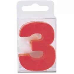 Sviečka tvaru číslica 3 - mini, červená