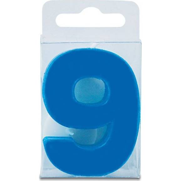Sviečka v tvare číslice 9 – mini, modrá