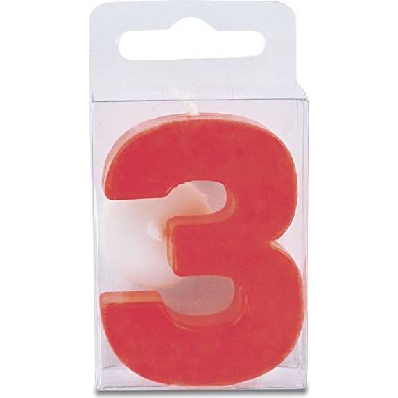 Sviečka v tvare číslice 3 – mini, červená