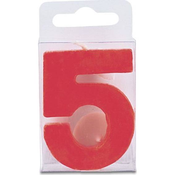 Sviečka v tvare číslice 5 – mini, červená