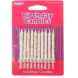 Culpitt sviečky biele s glitrami 10 ks 5 cm