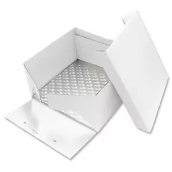 Podložka na dort strieborná štvorcová 33 cm x 33 cm + krabica na tortu s víkom