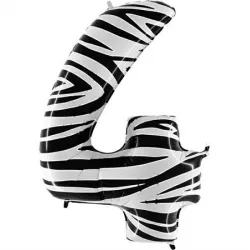 Nafukovací balón číslom 4 zebra 102 cm extra veľký