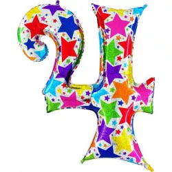 Nafukovací balónek číslo 4 farebné hviezdičky 102cm extra veľký