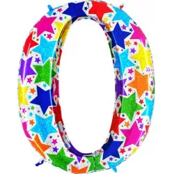 Nafukovací balónik číslo 0 farebné hviezdičky 102cm extra veľký