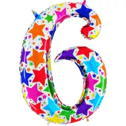 Nafukovací balónik číslo 6 farebné hviezdičky 102cm extra veľký