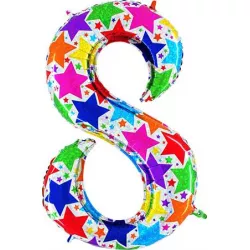 Nafukovací balónek číslo 8 farebné hviezdičky 102cm extra veľký