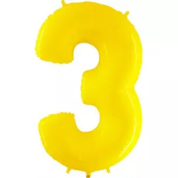 Nafukovací balónik číslo 3 žltý 102 cm extra veľký