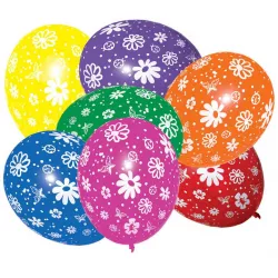 7ks balónov všetkých farieb s motívom kvetov