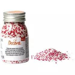 Cukrové zdobenie mini perličky 1,5 mm bielo červené 100 g