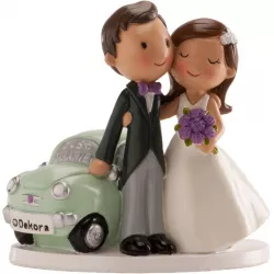 Svadobná figúrka na tortu novomanželom s autom 12 cm