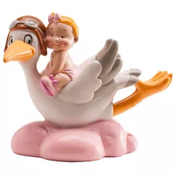 Figúrka na tortu dievčatko a lietajúcirq čáp na obláčiku 10 cm