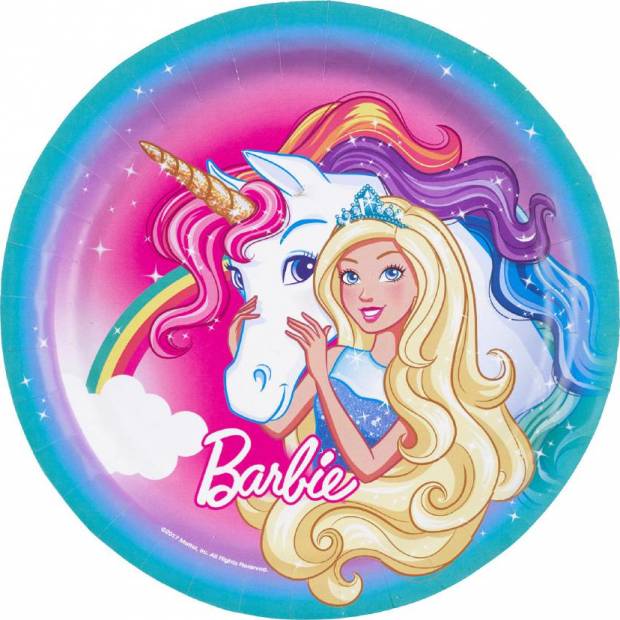 Papierový tanier 8 ks Barbie a jednorožec 22,8 cm