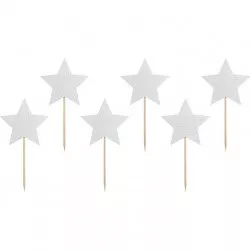 PartyDeco zapichovacie dekorácie na muffiny Strieborné hviezdičky KPM19-018B torta