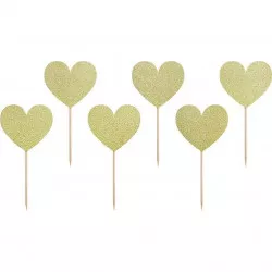 PartyDeco zapichovacie ozdoby na muffiny Zlaté srdiečka KPM22-019B tortička