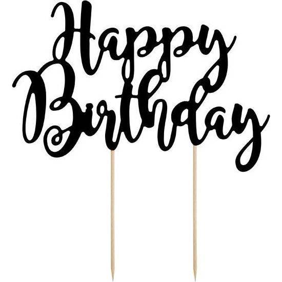 PartyDeco zapichovacia dekorácia na tortu čierna Happy Birthday KPT11-010 dortis