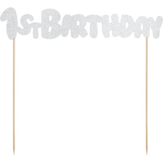 PartyDeco zapichovacia dekorácia na tortu strieborná 1st Birthday KPT33-018B dortis