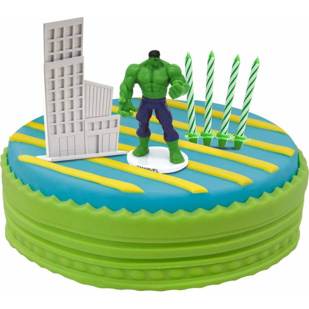 Figúrka na tortu Hulk mesto a zelené sviečky