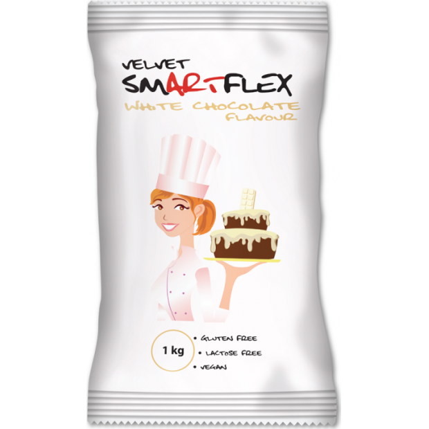 Smartflex Velvet Biela čokoláda 1 kg vo vrecku (poťahovacia a modelovacia hmota na torty) 0114 dortis