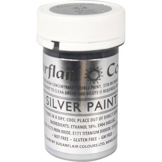Tekutá glitrová farba Sugarflair (20 g) Silver Paint T307 dortis