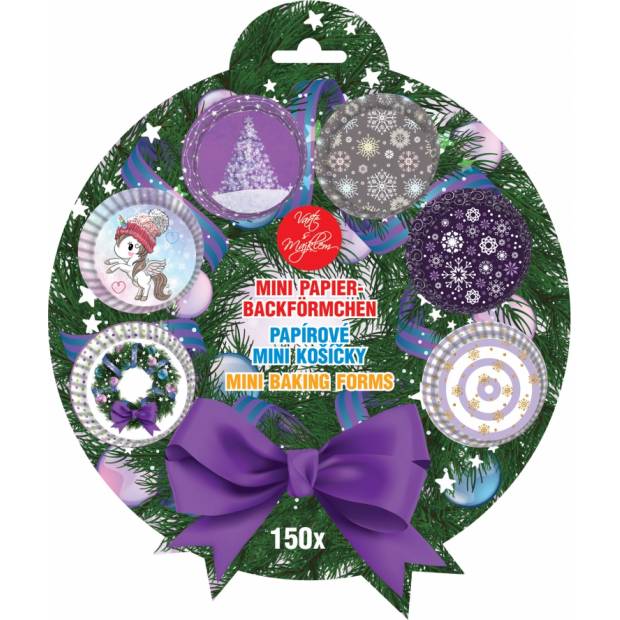 Papierové minikošíčky  vianočné fialové 150 ks