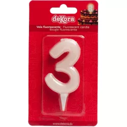 Sviečka na tortu číslo 3 svietiaca v tme 6 cm