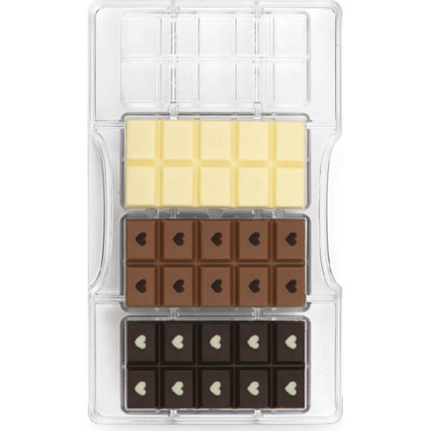 Polykarbonátová forma na čokoládu tabuľka čokolády so srdiečkami