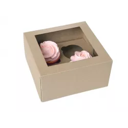 Papierová krabička 12 ks Kraft papier s OKNOM, 4 cupcakes