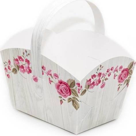 Svadobný košík na cukrovinky vzor drevo s kvetmi (10 x 6,7 x 8 cm) KOS2090-01 dortis