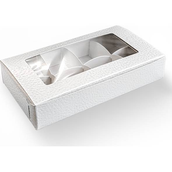 Škatuľka na pralinky biela (vzor kože) 16 × 8 cm (na 8 kusov) SC15219 dortis