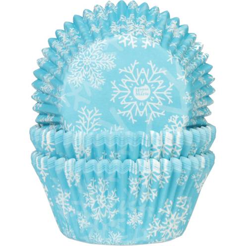 Košíky na muffiny modré, snehové vločky 50x33 mm