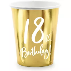 Papierové poháre zlaté narodeninové 18 rokov - 220 ml 6 ks
