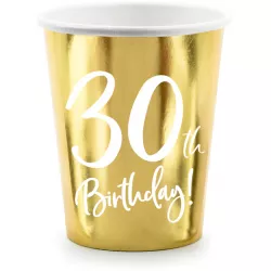 Papierové poháre zlaté narodeninové 30 rokov - 220 ml 6 ks