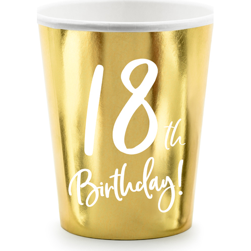 Papierové poháre zlaté narodeniny 18 rokov - 220ml 6ks