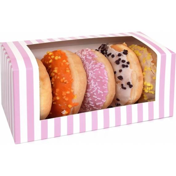 Krabica na donuty 1ks ružová a biela 185x95x90mm