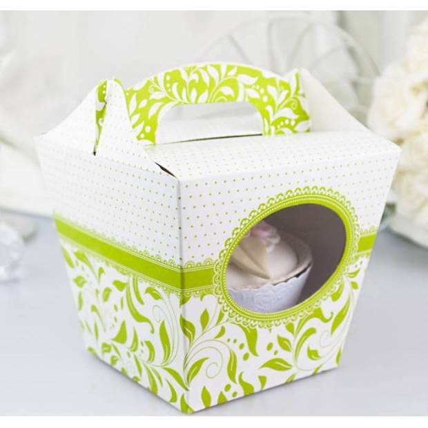 Svadobná krabica na koláčiky bielo-zelená (7,5 x 7,5 x 9,3 cm) K11-1011-01 dortis