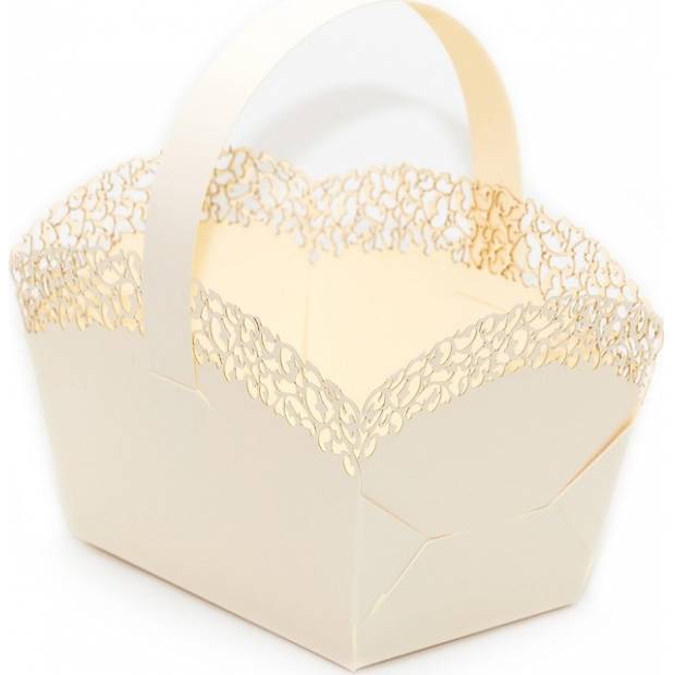 Svadobný košík na cukrovinky zlatý s čipkou (10 x 6,7 x 8 cm) KOS977-04 dortis