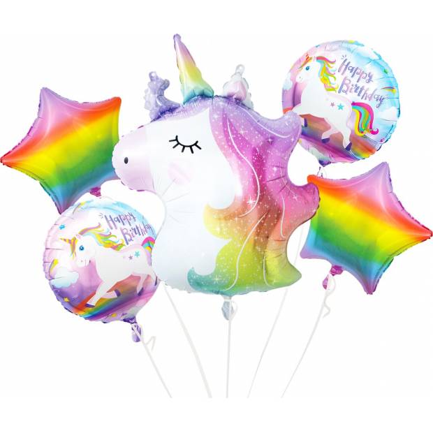 Fóliové balóniky - sada jednorožec, narodeniny, 5 ks.