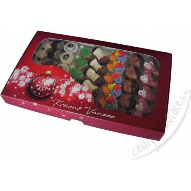 Krabica na cukrovinky červená s vianočnou výzdobou (36,5 x 22 x 3,5 cm) 136184 dortis