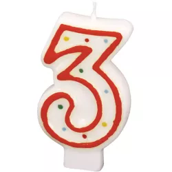 Narozeninová sviečka 7,3 cm s bodkami číslo 3 POZOR mix farieb