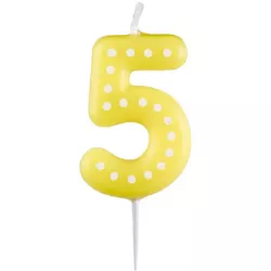 Narodeninová sviečka 6,5 cm s bodkami číslo 5 MIX farieb - modrá, zelená, červená, žltá, oranžová