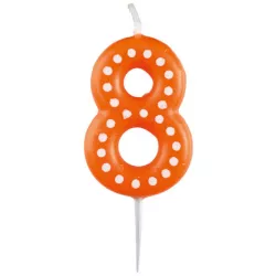 Narodeninová sviečka 6,5 cm s bodkami číslo 8 MIX farieb - modrá, zelená, červená, žltá, oranžová