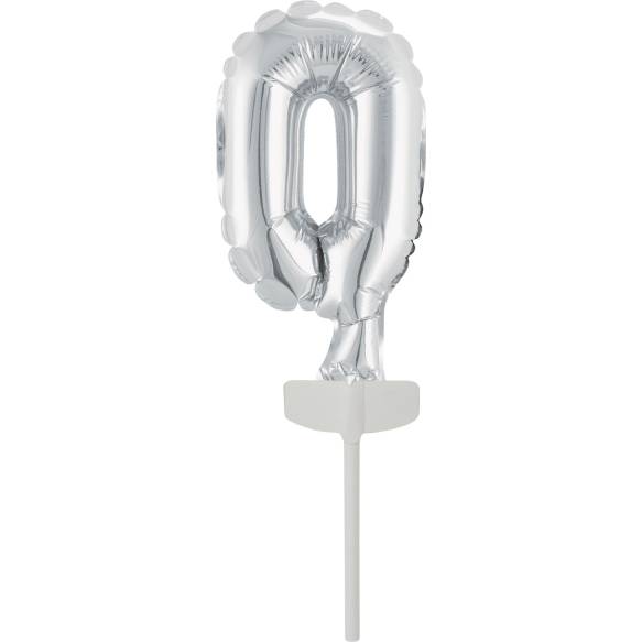 Fóliový balónik strieborný mini - topper na tortu číslo 0