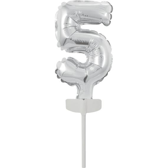 Fóliový balónik strieborný mini - topper na tortu číslo 5