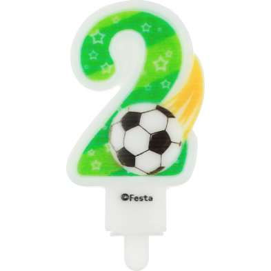 Tortové sviečky číslica 2 futbal 7,8cm