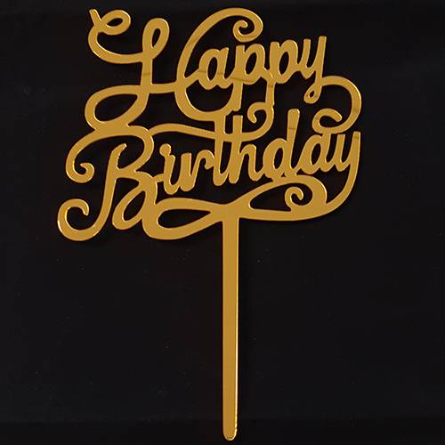 Topper na tortu happy birthday - zlaté písmo