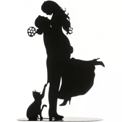 Plešový figúrka na svadobný tortSilrq silueta s mačkou 18 cm