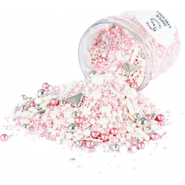 Cukor na zdobenie 90 g ružovej zmesi snehových vločiek