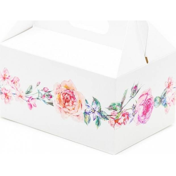 Svadobná škatuľka na výslužku biela s kvetinami 13 × 9 x 7 cm